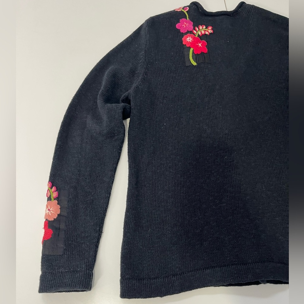 Vintage Icelandic Design Linen Cotton Embroidered Floral Cardigan Sweater Large - Picture 11 of 14